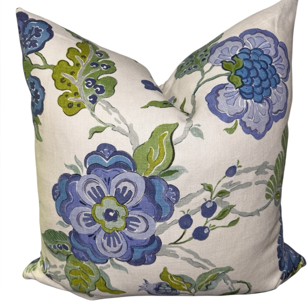 2 SOMERSET GRASSCLOTH BLUE / GREEN DESIGNER PILLOWS